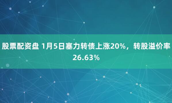 股票配资盘 1月5日塞力转债上涨20%，转股溢价率26.63%